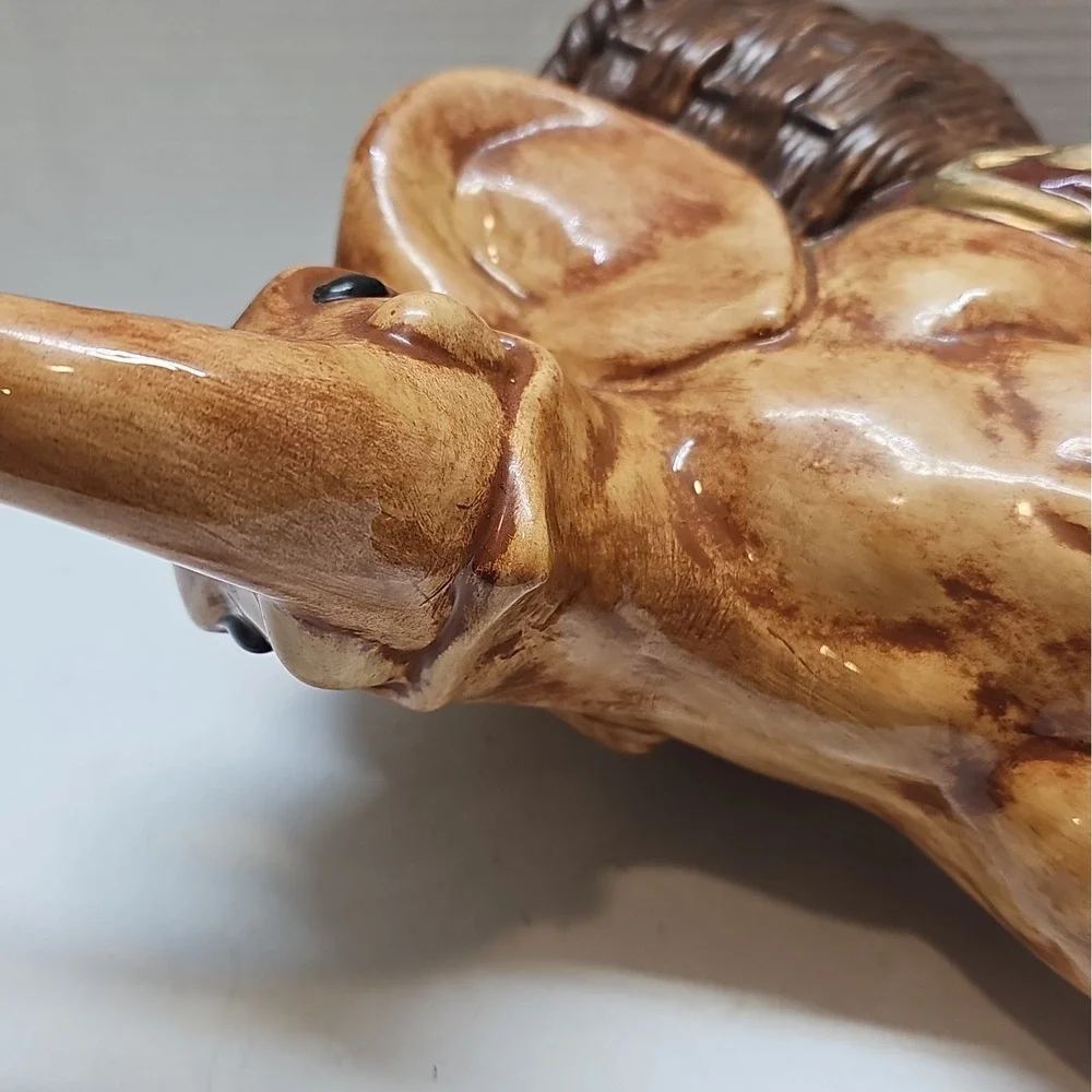 Vintage 1970s Glazed Ceramic Elephant Planter